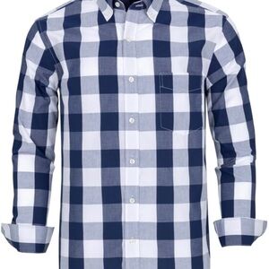 Men's Button Down Shirts Plaid Long Sleeve Dress Shirts Large-Fit Casual Shirt